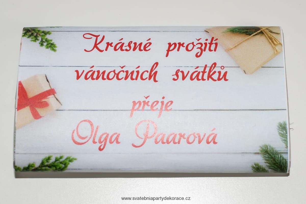 Vánoční čokoládka s textem na přání přírodní s dárečky